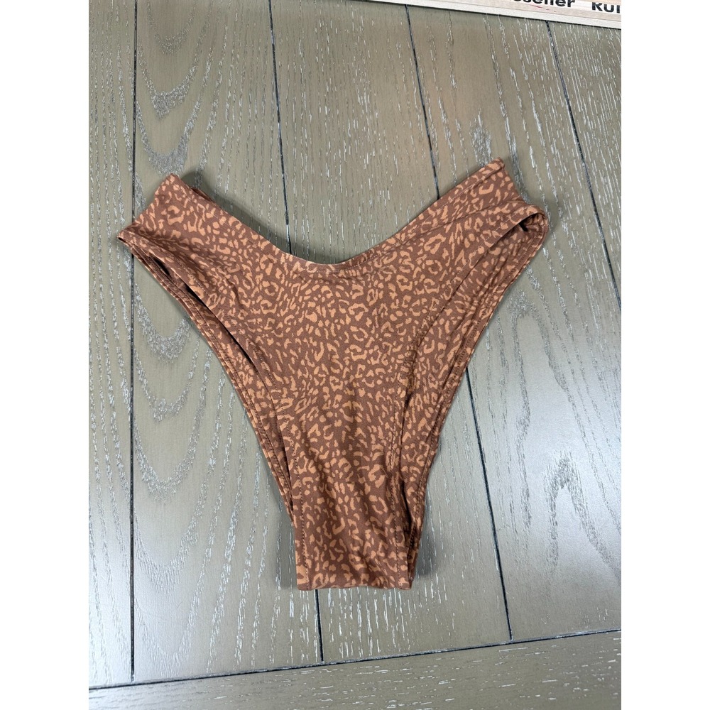 Stone Fox Swim Bikini Bottom Womens XS Brown Leopard Print High Leg Cheeky NEW